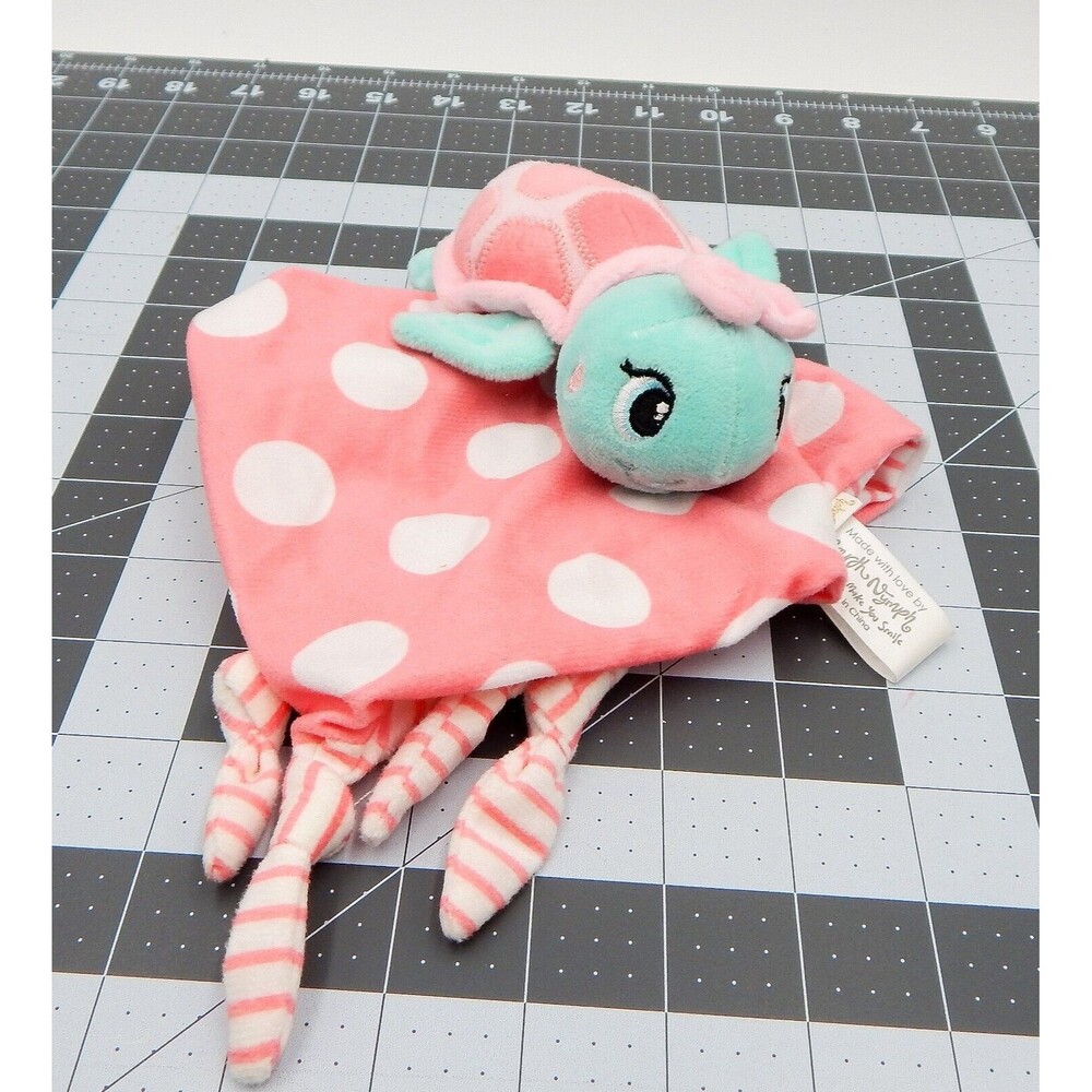 Earth Nymph Turtle Coral Pink Polka Dot Plush Lovey Security Blanket Knotted
